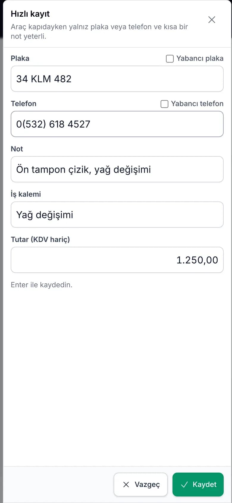 Carzi akıllı araç kabul formu (telefon görünümü)